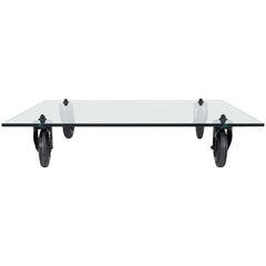 1990 Gae Aulenti for Fontana Arte Table basse en verre Tavolo Con Ruote 47"