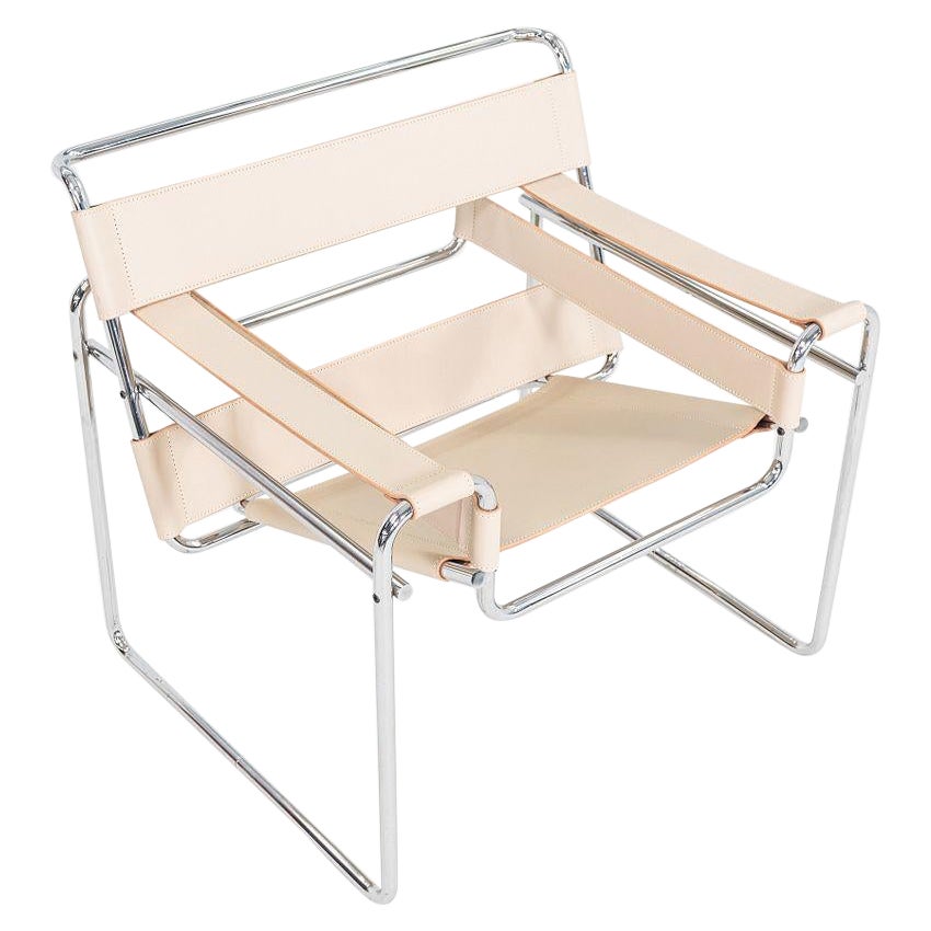 1970s Marcel Breuer for Knoll / Gavina Wassily Lounge Chair in New Cream Leather (Chaise longue Marcel Breuer pour Knoll / Gavina Wassily en cuir crème neuf)