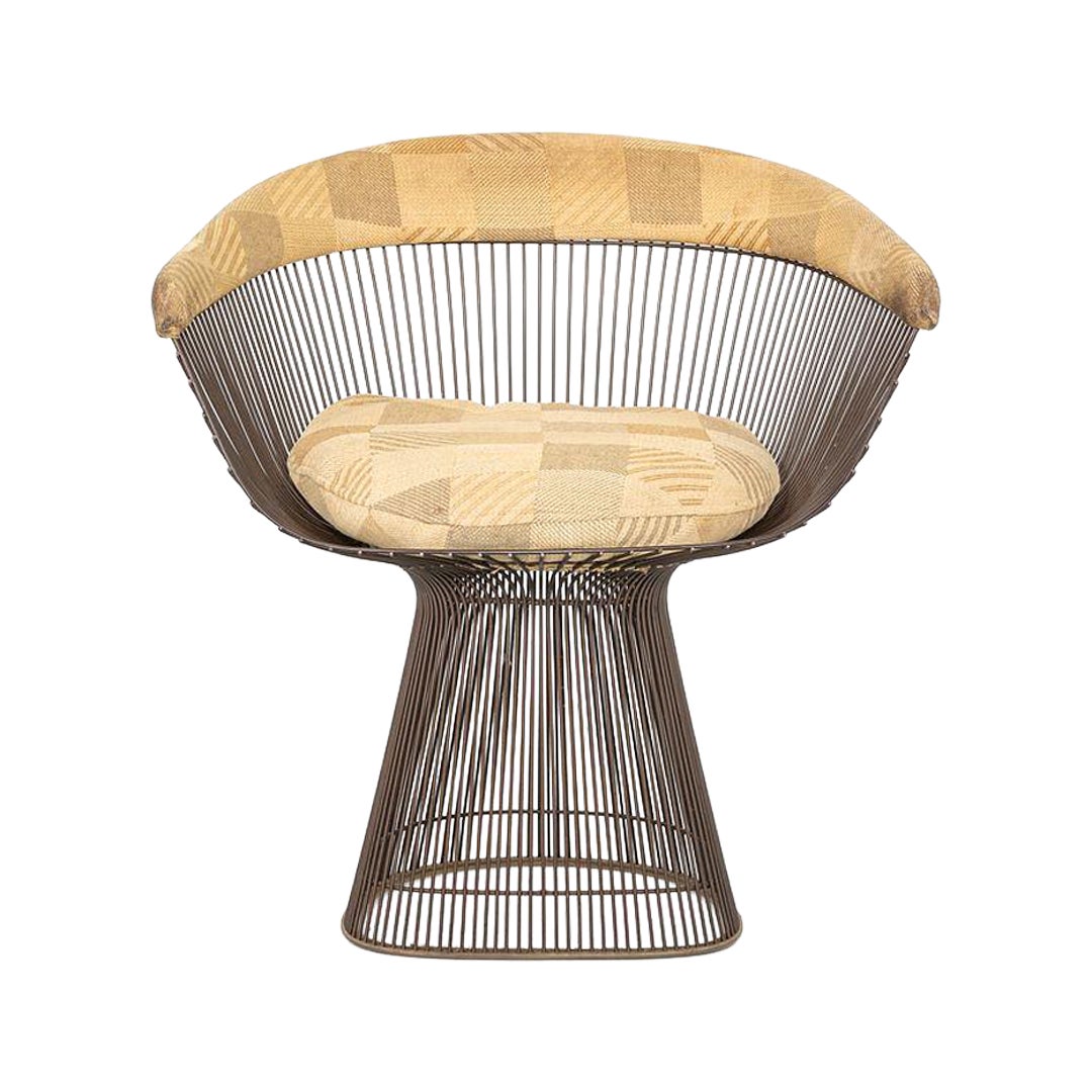1970 Warren Platner Dining Arm Chair in Bronze with Original Fabric Upholstery (Chaise à accoudoir de salle à manger Warren Platner en bronze avec tissu d'origine) en vente