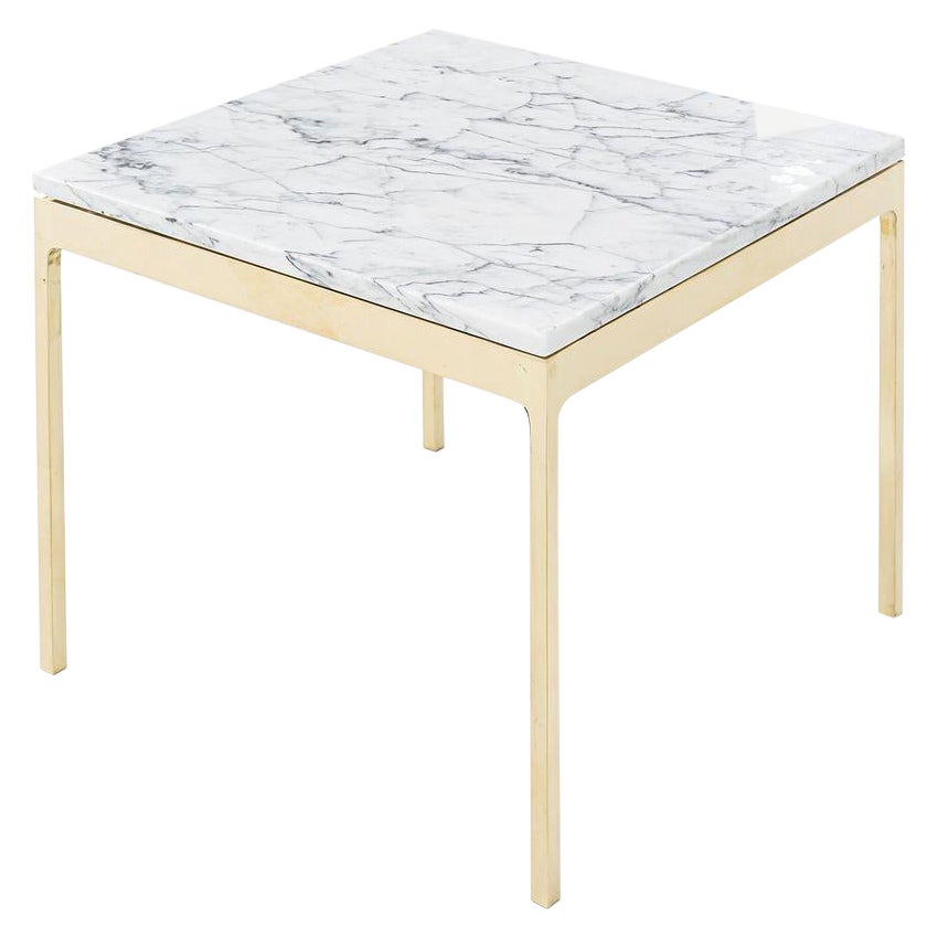 1970 Nicos Zographos Series TA.20 Square Side Table in Bronze with Marble Top (Table d'appoint carrée en bronze avec plateau en marbre) en vente