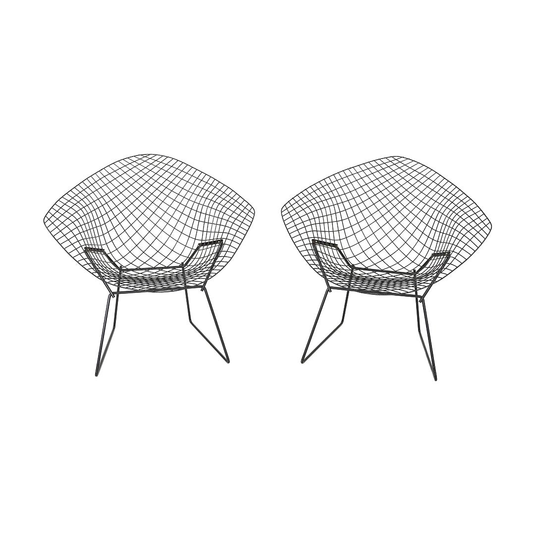 1970 Paire de chaises longues Diamond en noir de Harry Bertoia pour Knoll en vente