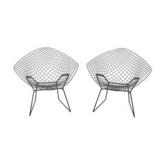 1970 Paire de chaises longues Diamond en noir de Harry Bertoia pour Knoll