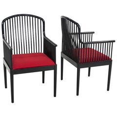1990s Pair of Davis Allen Exeter Dining Chairs in Black with Red Fabric