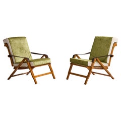 Marco Zanuso, Lounge-Stühle, Buche, Leder, Messing, Samt, Italien, 1960er