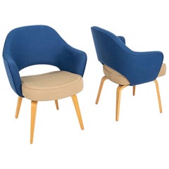 2015 Pair of Eero Saarinen for Knoll Dining Arm Chairs with Wooden Legs