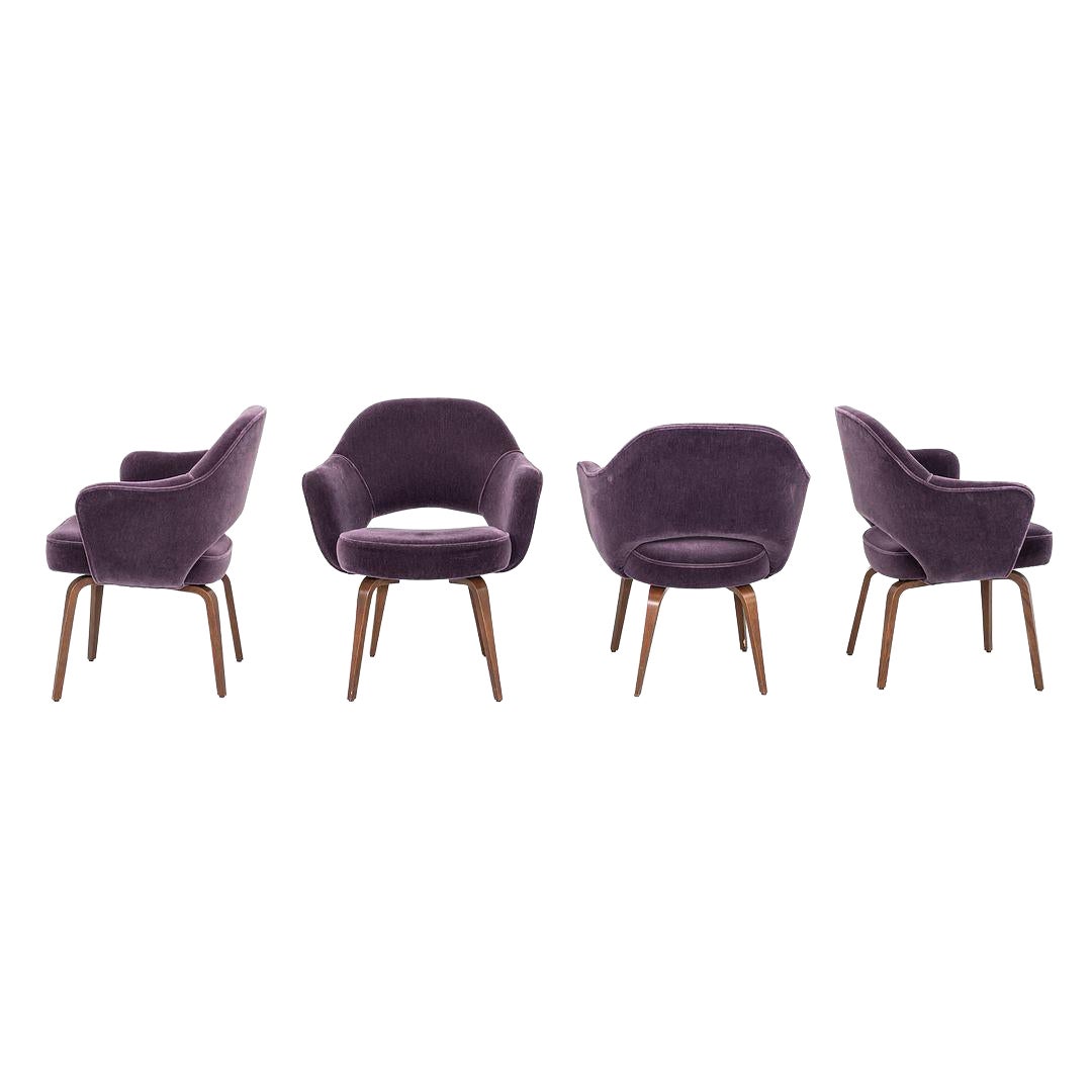 2018 Eero Saarinen for Knoll Executive Dining Arm Chairs in Purple Velvet