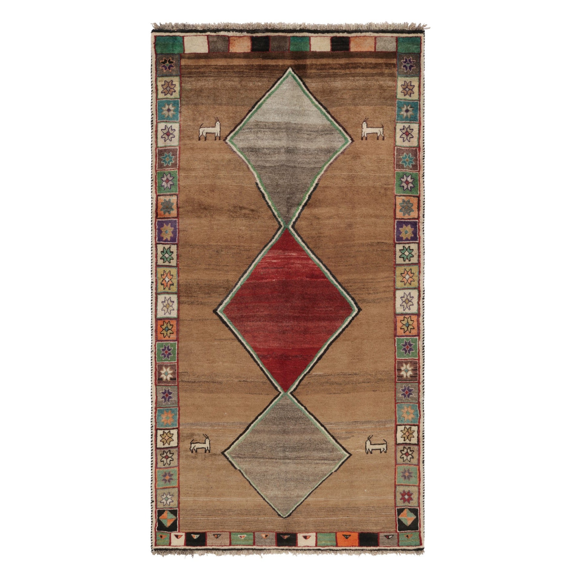 Alfombra Persa Gabbeh Vintage Marrón con Medallones de Diamante - Rug & Kilim