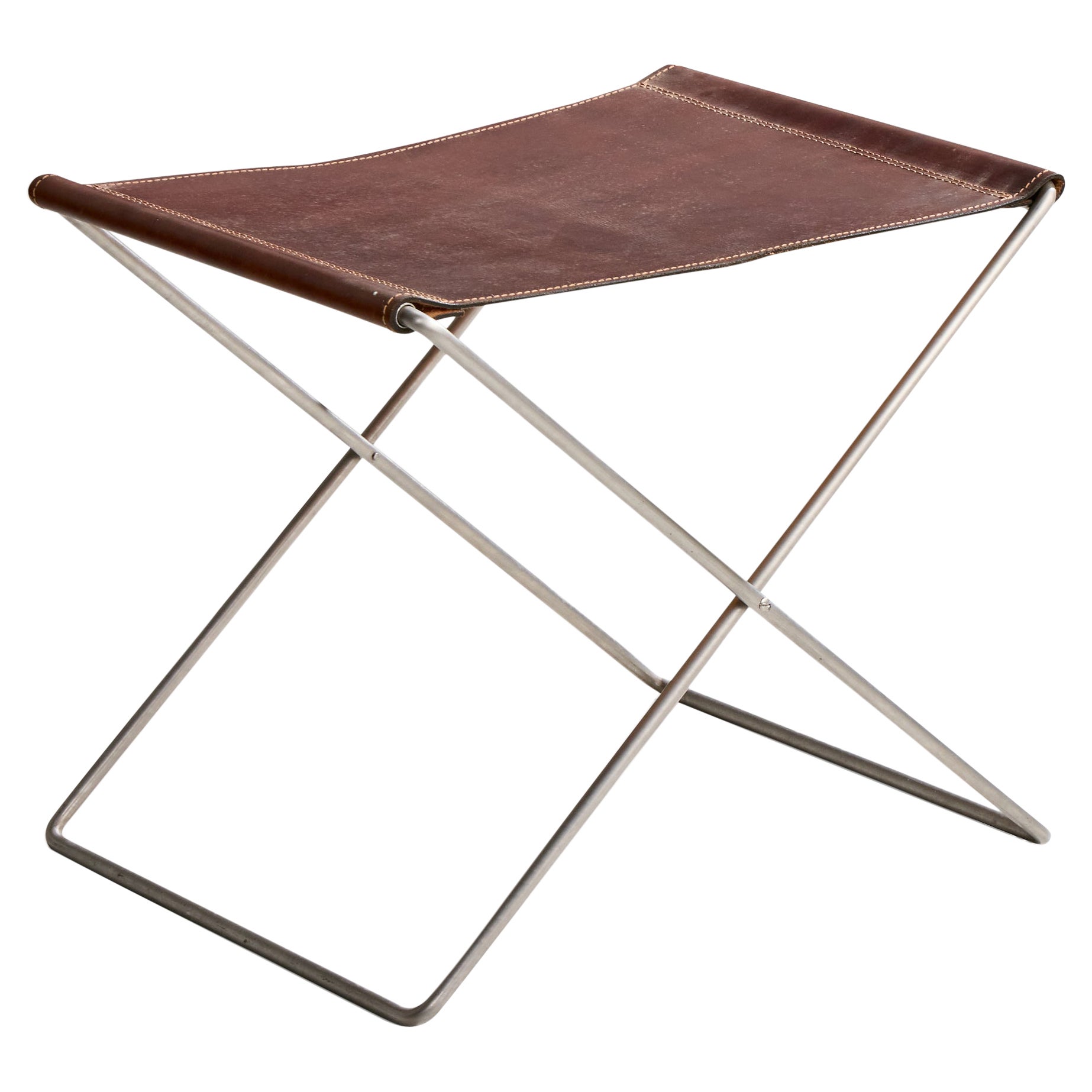 Danish Designer, Stool, Steel, Leather, Denmark, 1980s