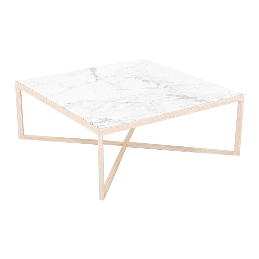2022 Knoll Krusin Coffee Table by Marc Krusin in Oak, Arabescato Marble 36x36x10 For Sale