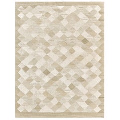 Modern Handwoven Beige Checkered Wool Flatweave Rug