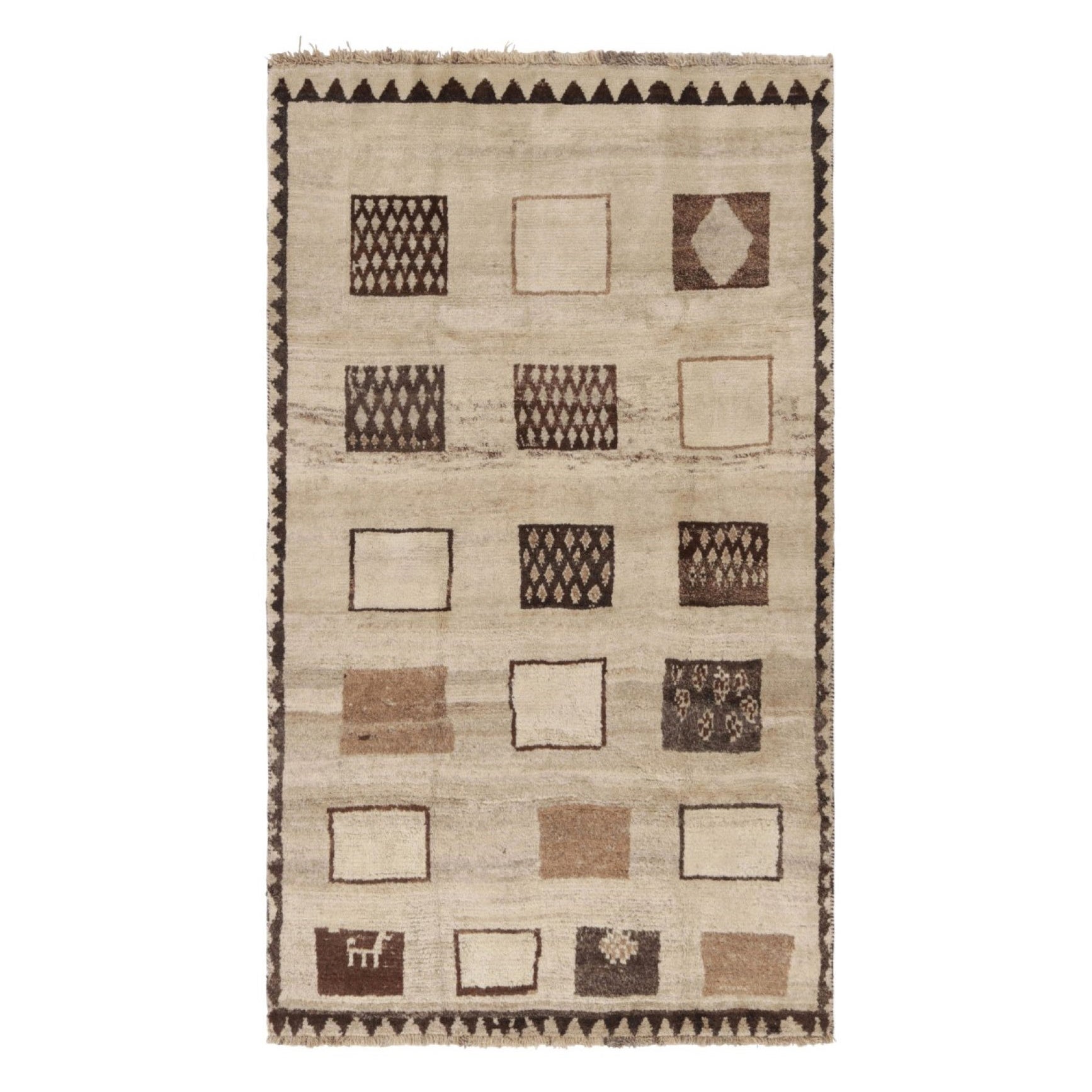 Alfombra persa Gabbeh vintage en beige-marrón con motivos geométricos - Rug & Kilim