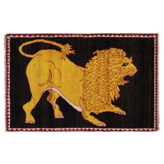 Vintage Gabbeh Persian Rug, Gold and Black with Lion Pictorial - Rug & Kilim