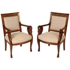 Pair of Empire Style Swan Carved Armchairs 12