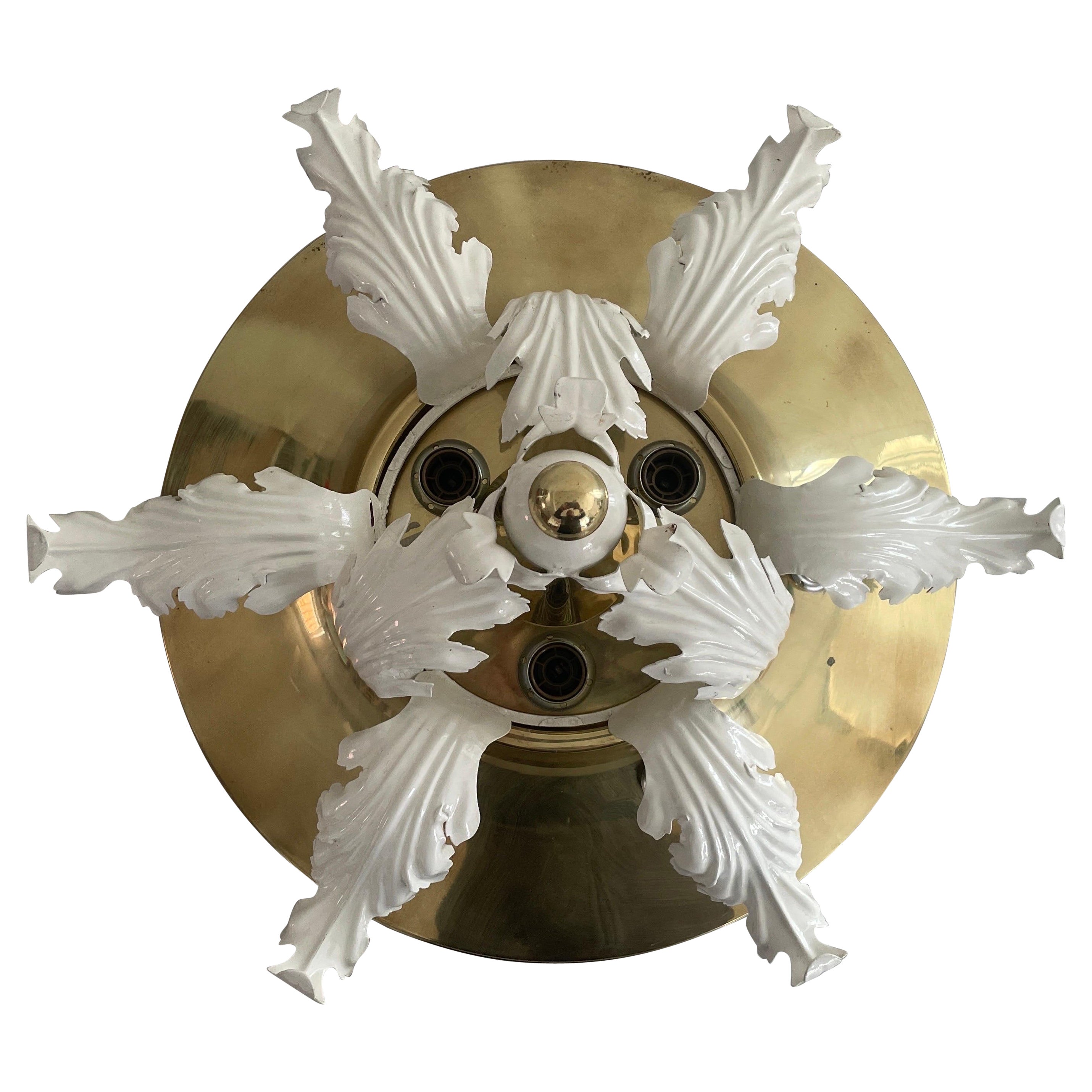 Lampada da soffitto a 9 prese a forma di fiore in ottone pieno, anni '60, Germania