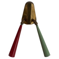 2-head Red and Green Brass Sputnik Wall Lamp, 1950s, Italy