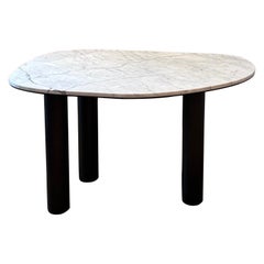 Carrara Marble Desk with Black Steel Base