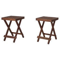 Foldable Wood Pair of Camping Stools, 1960s, Italy