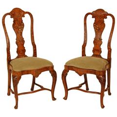 Pair of Dutch Marquetry Side Chairs