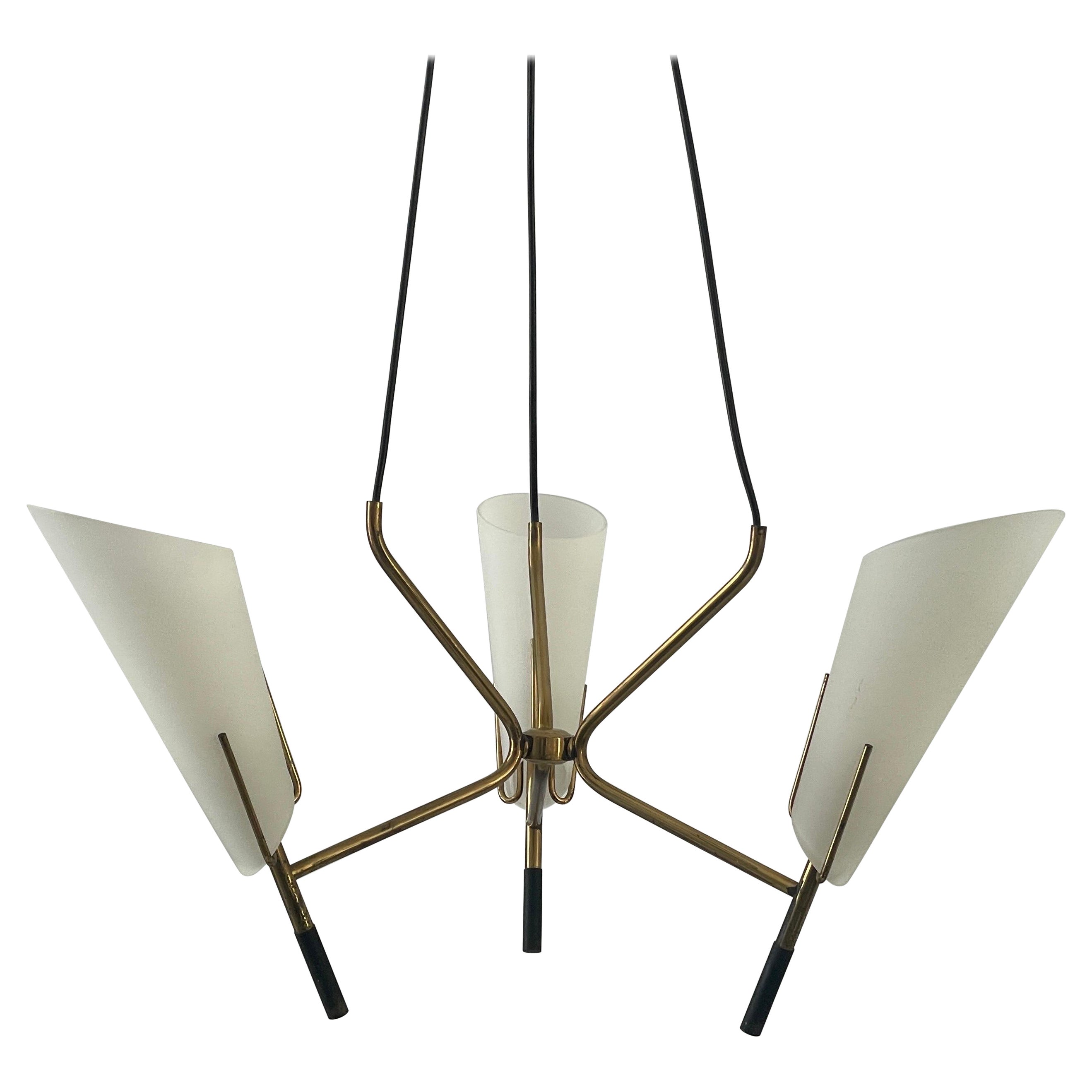 3- Lampe pendante en verre armé et laiton, années 1960, Italie en vente