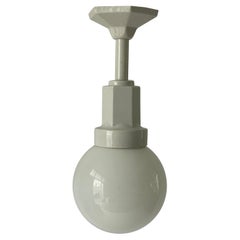 Art Deco Glass Ball and White Ceramic Body Pendant Lamp, 1950s, Italy