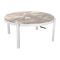 1970s Cipollino Ondulato Marble and Steel Coffee Table (18.5" H x 42" Diameter)