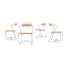 1950s Set of Four Lewis Larsen for Lloyd Loom Tubular Steel Dining Chairs
