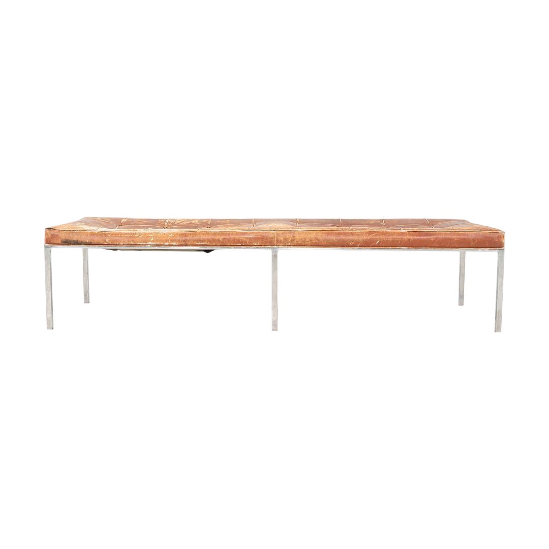 1960s Gordon Bunshaft and Davis Allen of SOM Stainless Steel and Leather Bench en vente