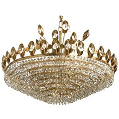Huge Palwa Gilded Brass and Crystal Glass Chandelier