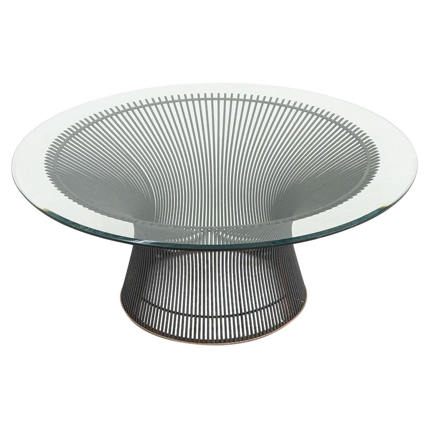 1960s Warren Platner for Knoll Coffee Table 36" Glass Top in Dark Bronze