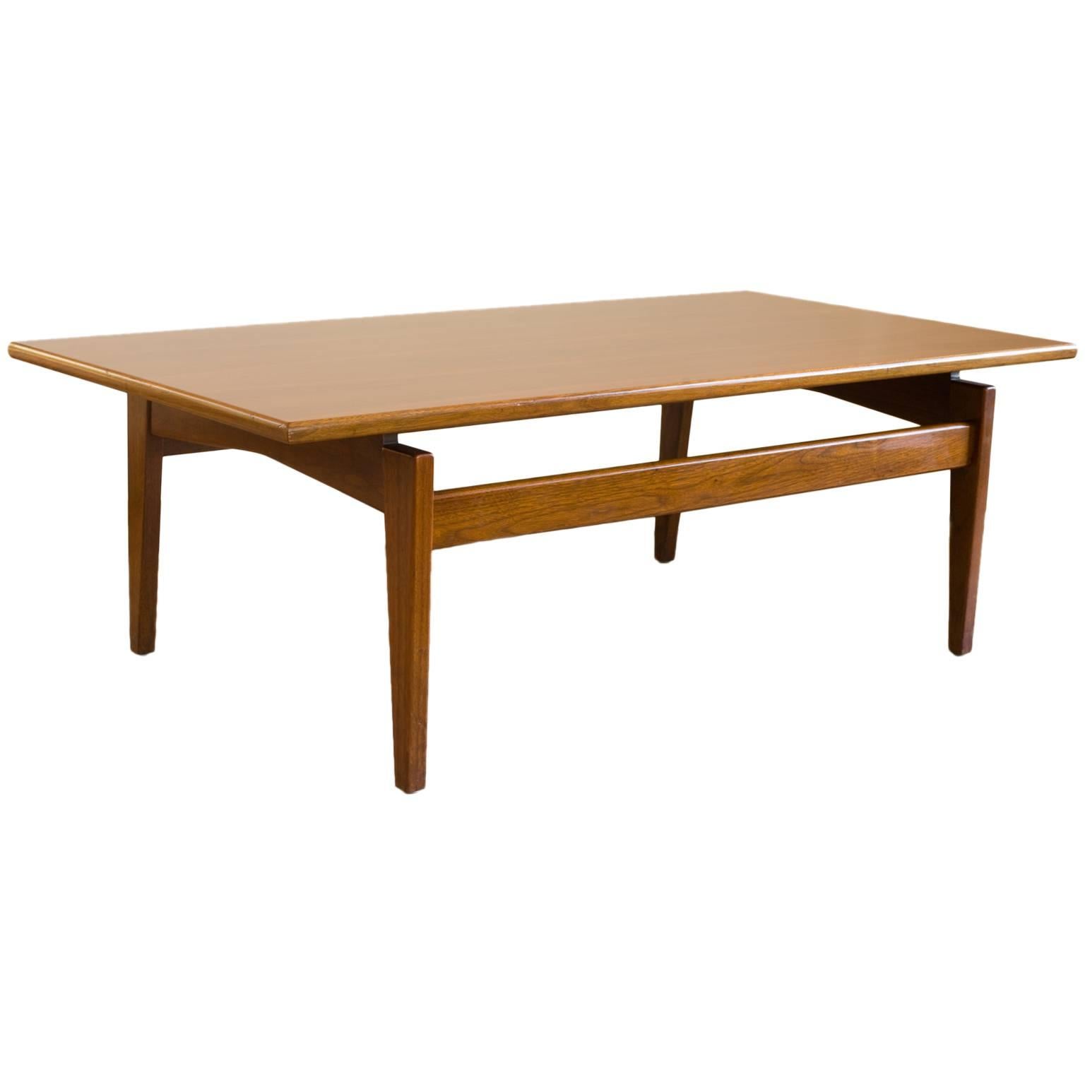 Jens Risom Walnut Floating Coffee Table with Sculptural Base