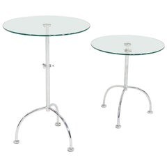 2010s Pair of Chromed Steel and Glass Adjustable Side Tables
