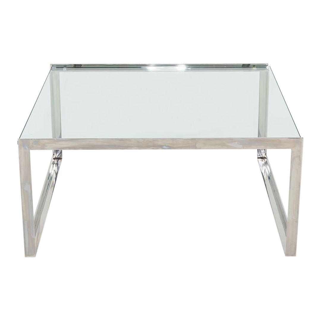 2010s Shelton Mindel SM Beistelltisch aus Edelstahl mit 30" Glasplatte im Angebot