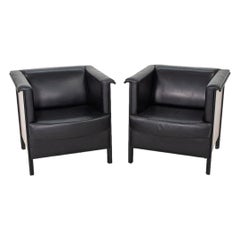 1996 Paire de fauteuils club de Metropolitan Furniture en cuir et cerisier