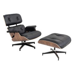 2025 Chaise longue Herman Miller ES6707 en cuir noir et noyer