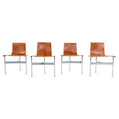 Ensemble de quatre chaises de salle à manger à dossier Gratz TG-10 en cuir avec cadre, fabriquées sur commande