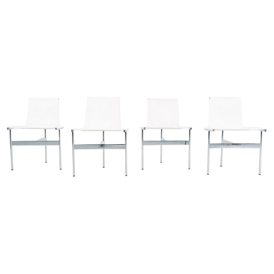 Ensemble de quatre chaises de salle à manger à dossier Gratz TG-10 en cuir avec cadre, fabriquées sur commande en vente