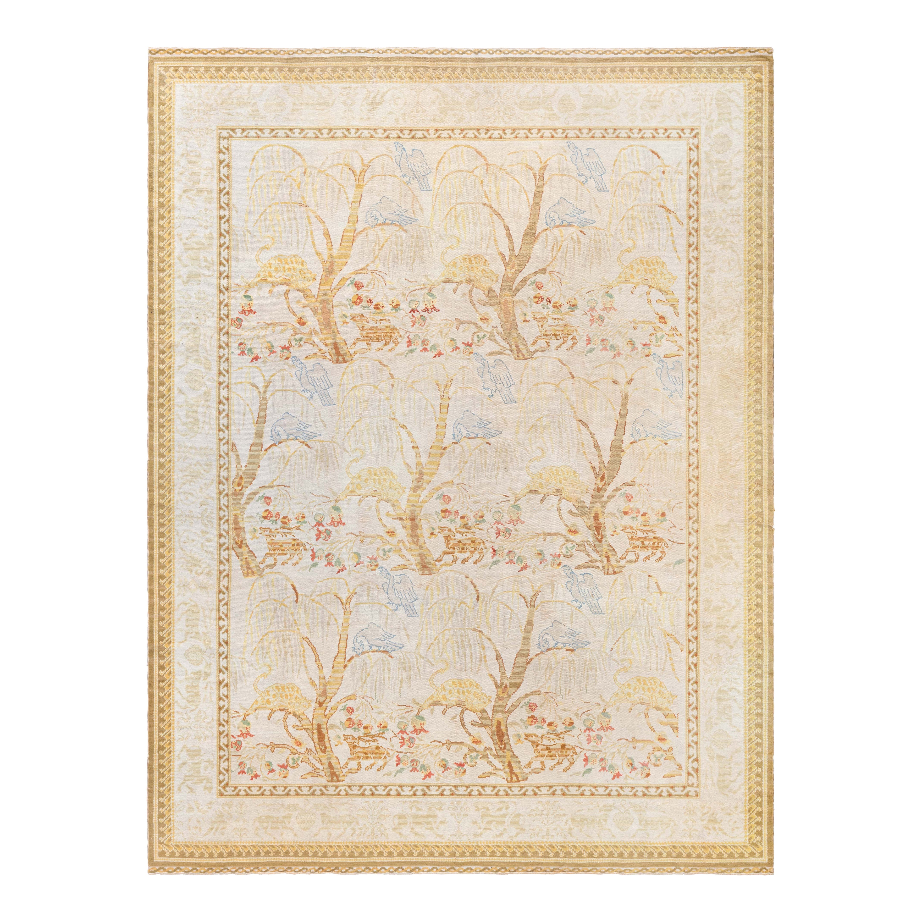 Doris Leslie Blau Tappeto in lana spagnolo fatto a mano con am design animali vintage in vendita