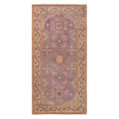Doris Leslie Blauer Samarkand lila handgeknüpfter Wollteppich aus der Mitte des Jahrhunderts