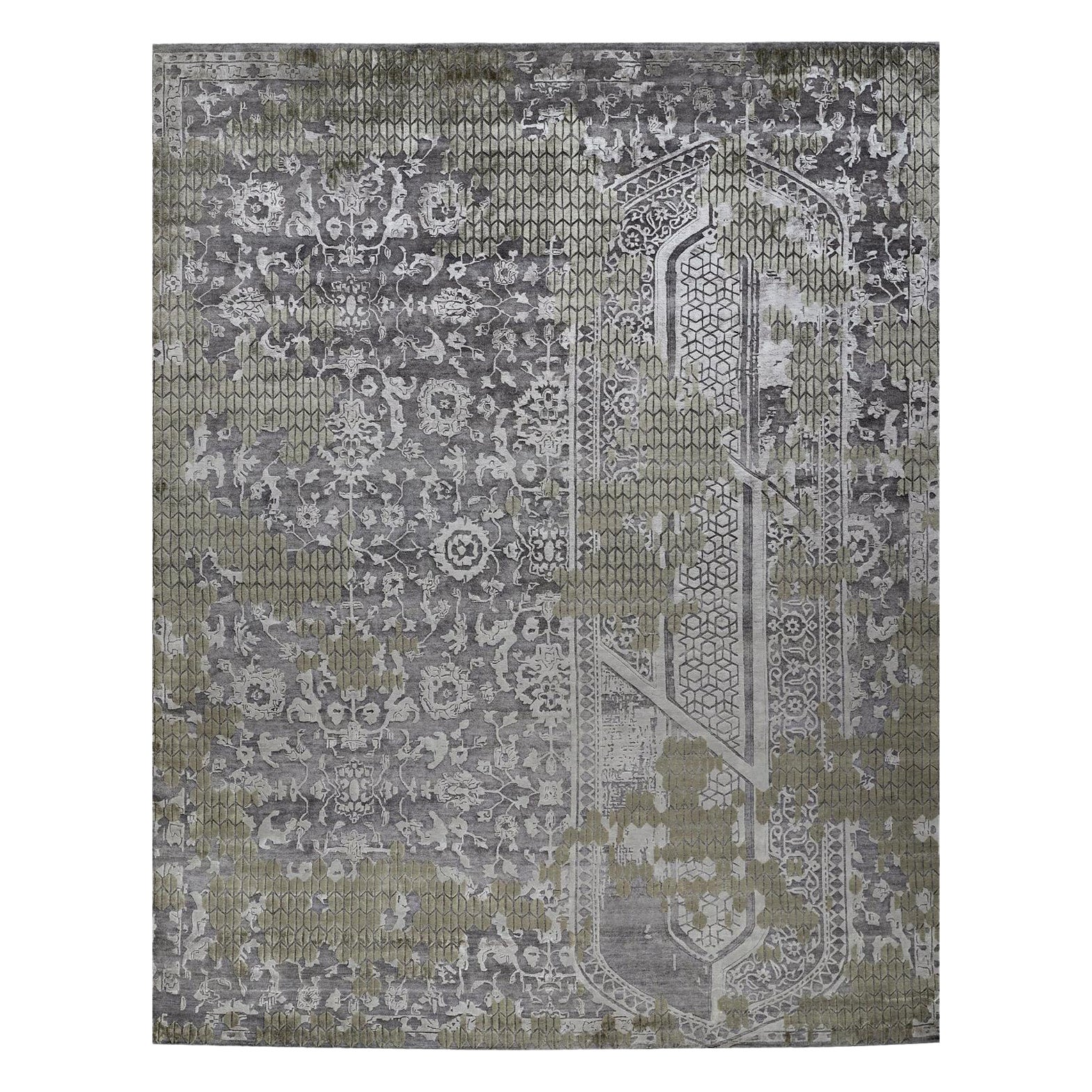 LATTICE Tapis noué à la main en couleurs Moss Green & Greene Greene par Hands en vente