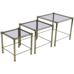 Vintage 1960's Mid-Century Modern Italian Brass And Glass Nesting Tables