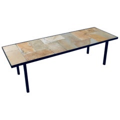 Midcentury Minimalist Design Ceramic Tile Coffee Table, France 1960's