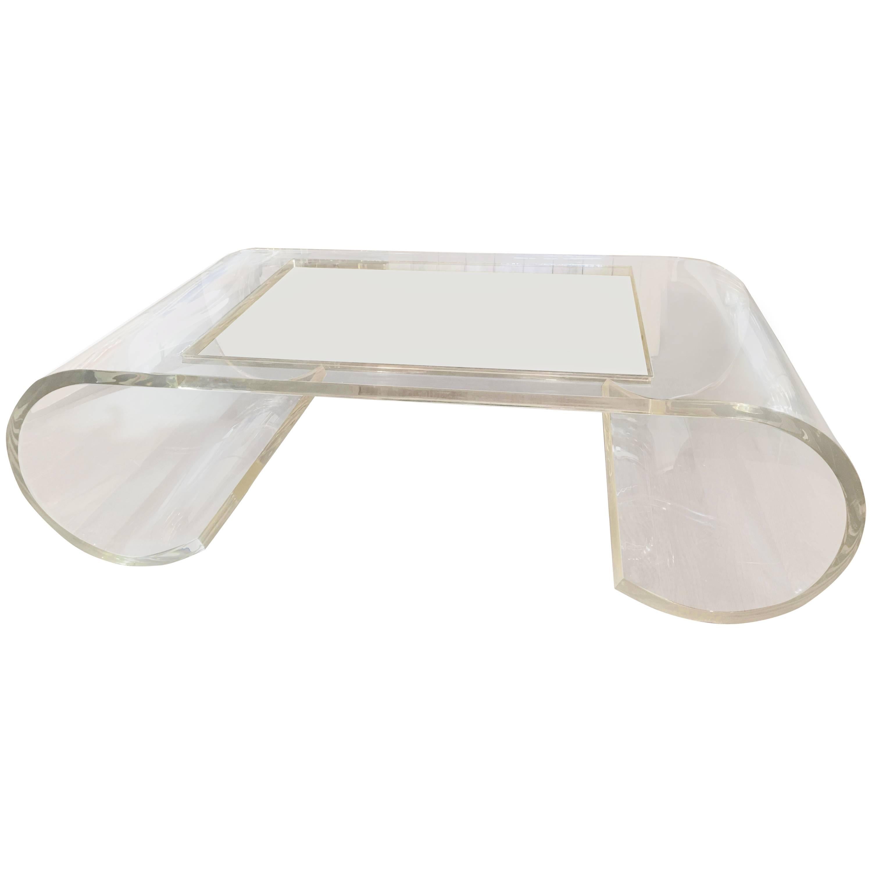 Scroll Lucite Coffee Table in the Style of Charles Hollis Jones