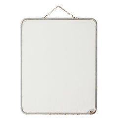 Vintage French Metal-Framed Mirror with Rounded Corners and Chain, 1940s