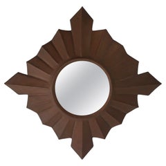 Art Deco sunburst mirror in red copper, France 1920s