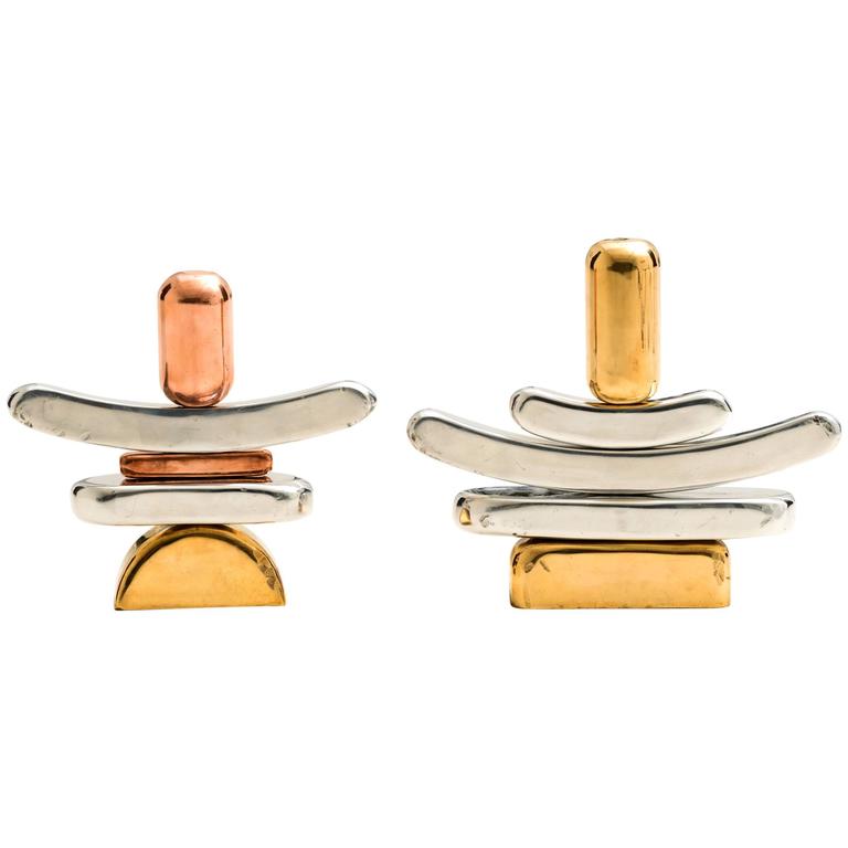 Mixed Metal Abstract Sculptures by French Artist Chevallier For Sale at