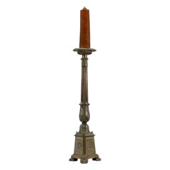 Large Antique decorated copper church candle holder, France ca. 1900