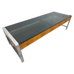 Mid-Century Modern Walnut & Chrome Smoked Glass Coffee Table