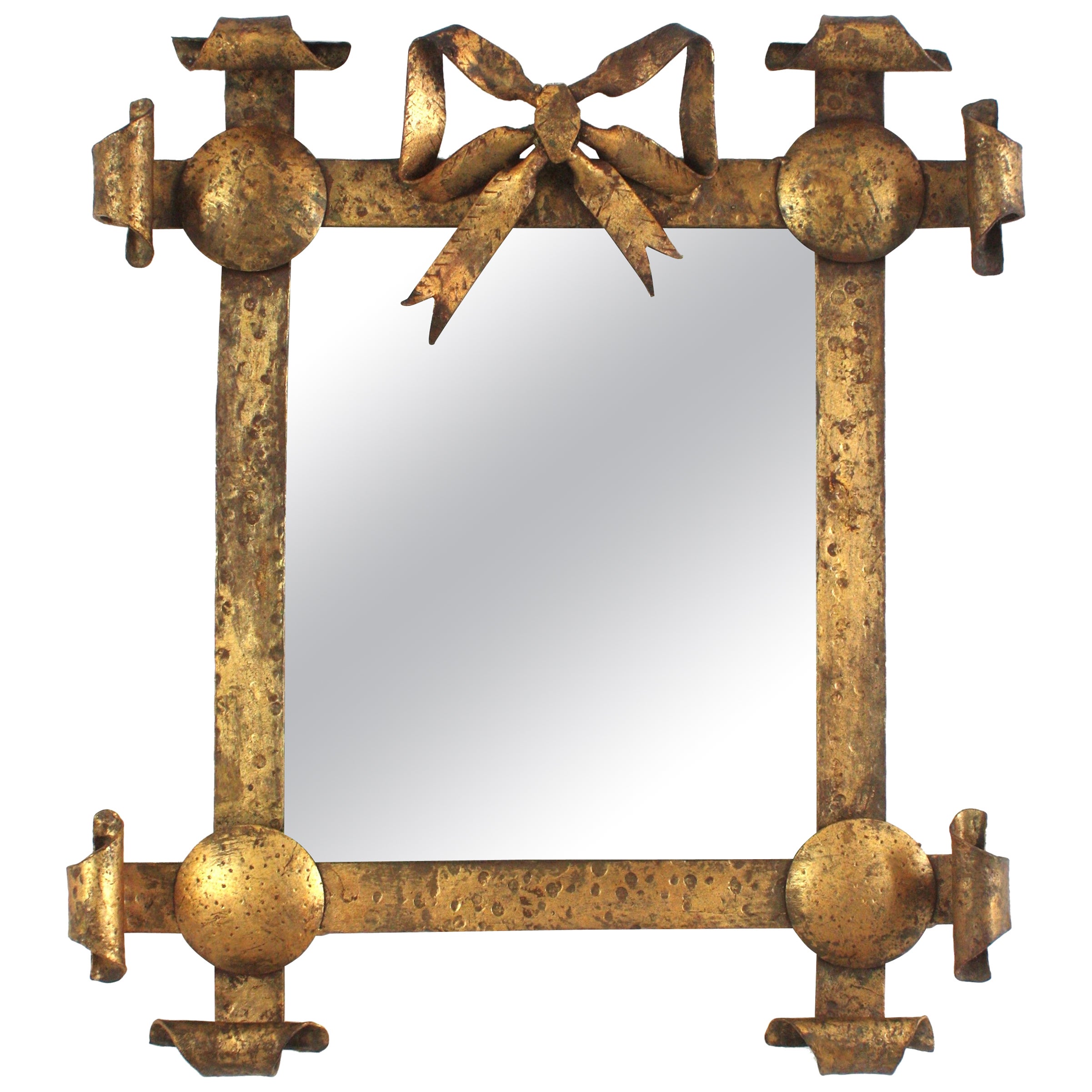 Miroir d'angle en fer forgé doré, Espagne, années 1940