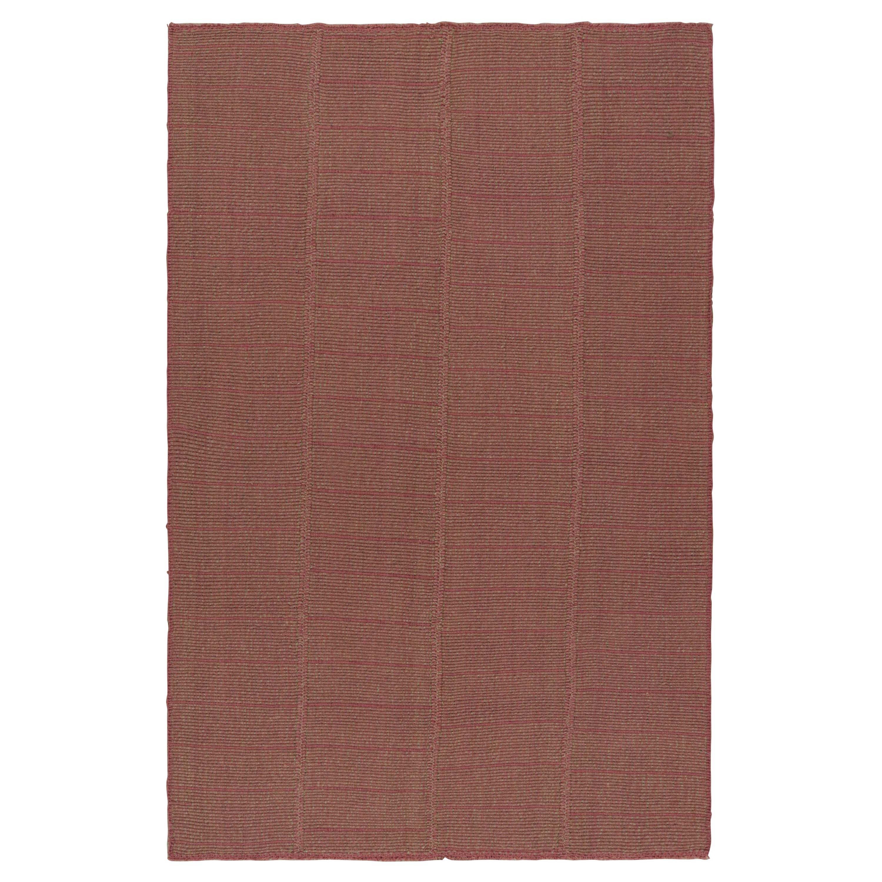 Rug & Kilim’s Modern Kilim Rug with Textural Stripes in Pink with Beige Accents