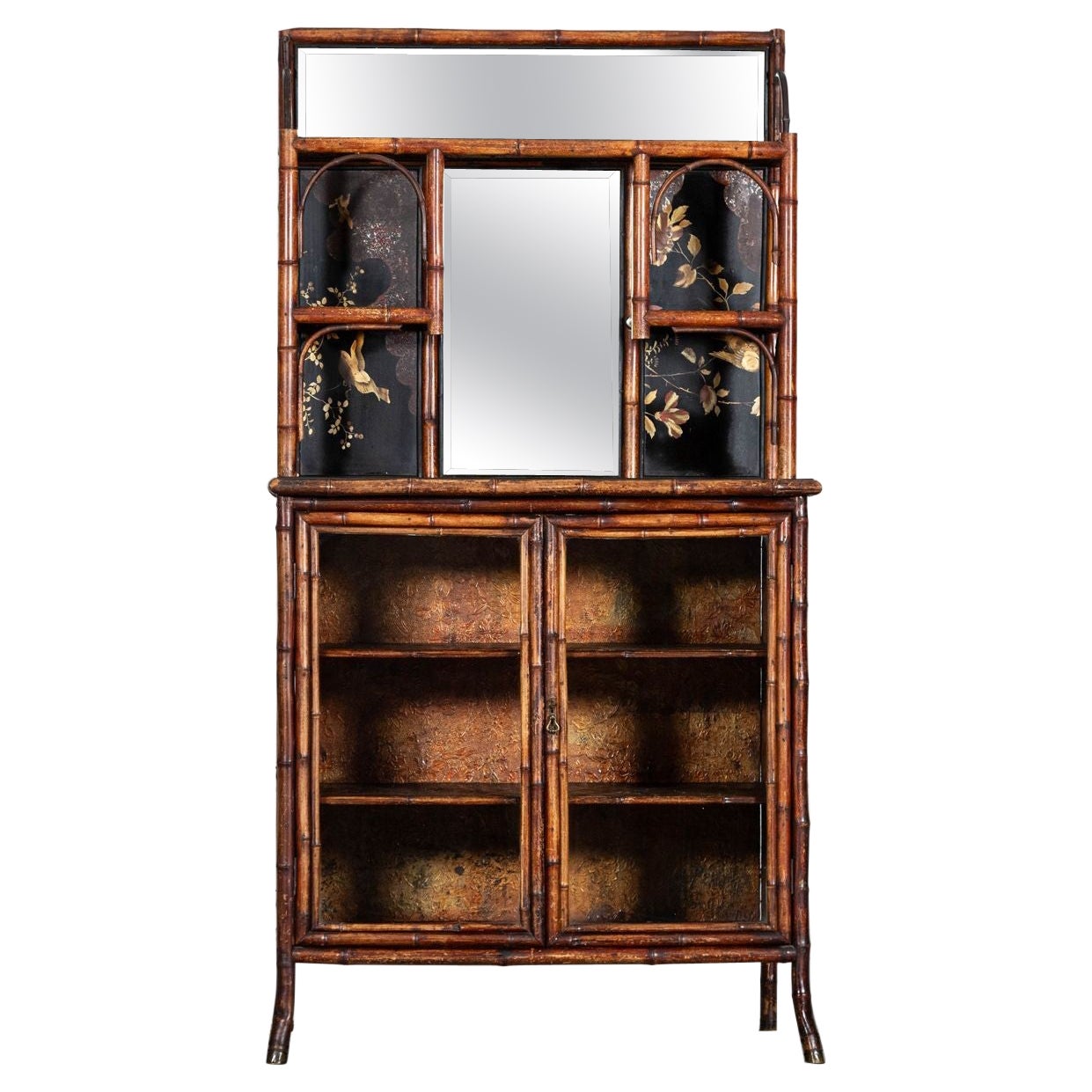 19thC English Bamboo & Lacquered Chinoiserie Cabinet For Sale